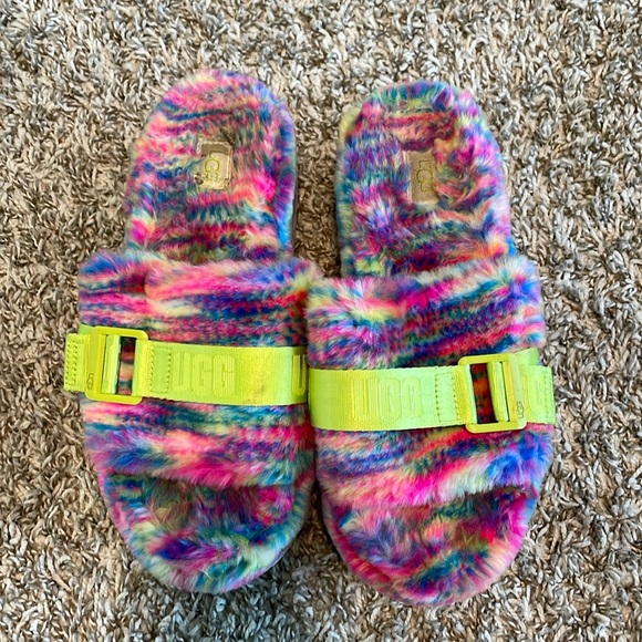 UGG Fluffita Pixelate Women's Slide Sandal Faux Fur Multicolor Size 8 - Picture 1 of 4